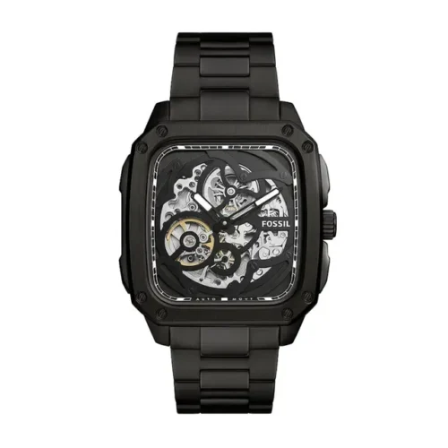 ساعة يد رجالية أوتوماتيكية معدن أسود مينا شفاف فوسيل انسكربشن Fossil Bq2574