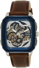 فوسيل - ساعة اتوماتيك منقوشة بسوار جلدي بني للرجال BQ2571, بني