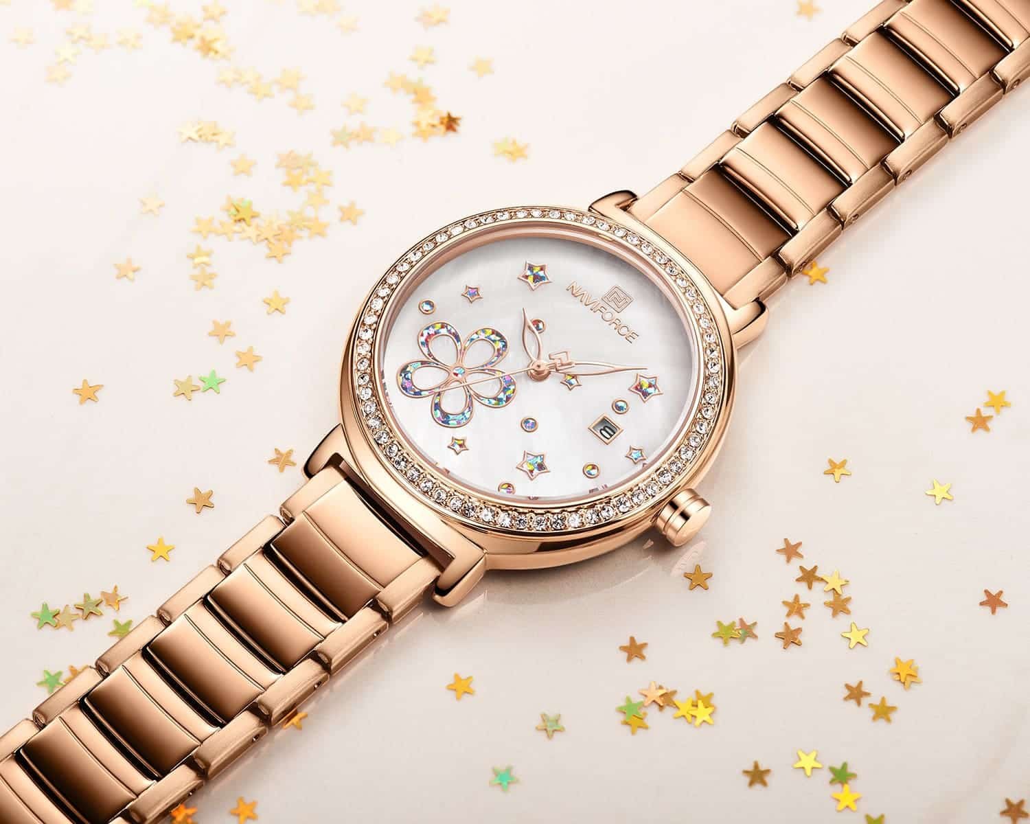 ساعة نافي فورس حريمي NF5016-RG-W