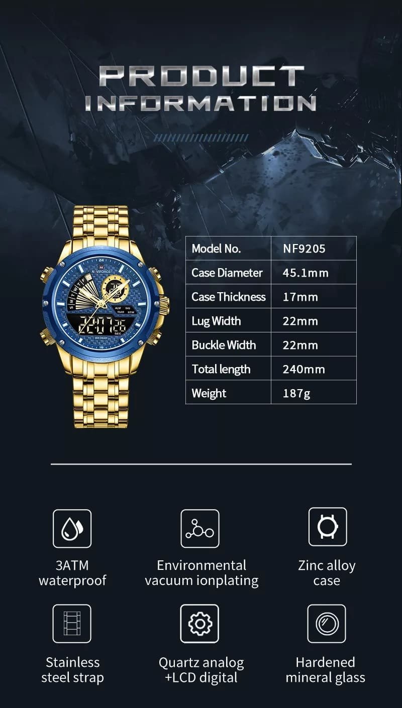 ساعة نافي فورس رجالي NF9205-G-BE