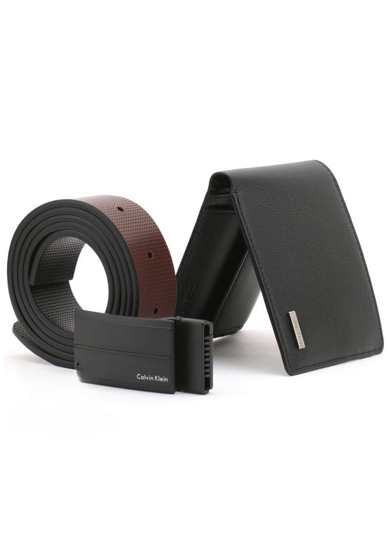 CK Black Leather Wallet-Belt Set For Men 15# - الصورة 3