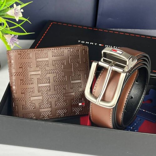 TH Brown Leather Wallet-Belt Set For Men 4#