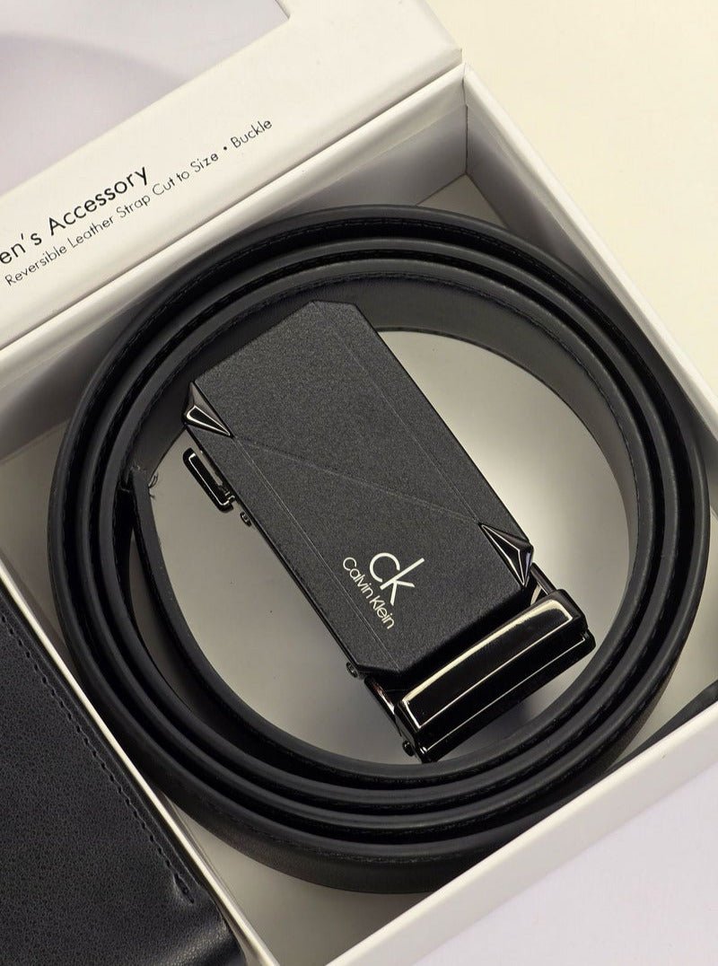 CK Black Leather Wallet-Belt Set For Men 9# - الصورة 4