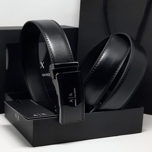 AX Black Leather Belt For Men
