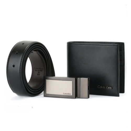 CK Black Leather Wallet-Belt Set For Men 14#