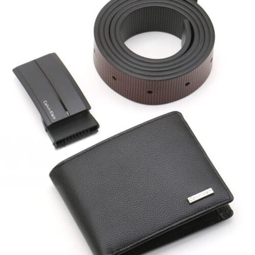 CK Black Leather Wallet-Belt Set For Men 15#