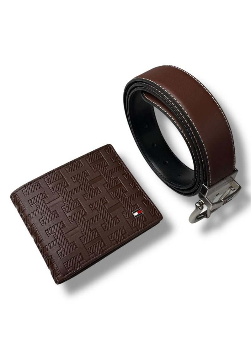 TH Brown Leather Wallet-Belt Set For Men 4# - الصورة 4