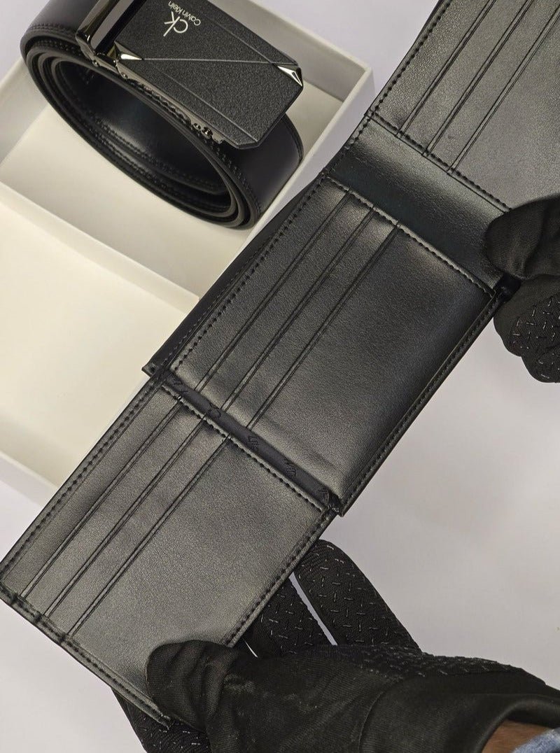 CK Black Leather Wallet-Belt Set For Men 9# - الصورة 10