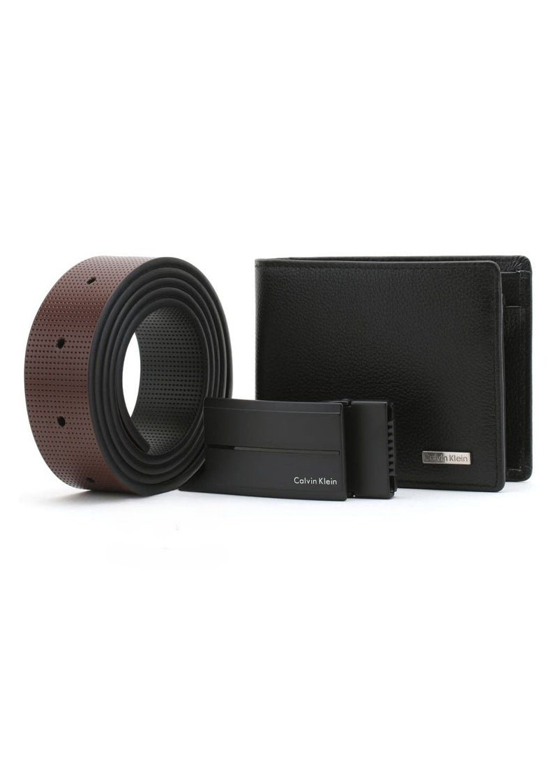 CK Black Leather Wallet-Belt Set For Men 15# - الصورة 2