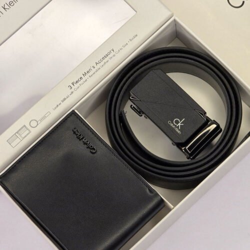 CK Black Leather Wallet-Belt Set For Men 9#