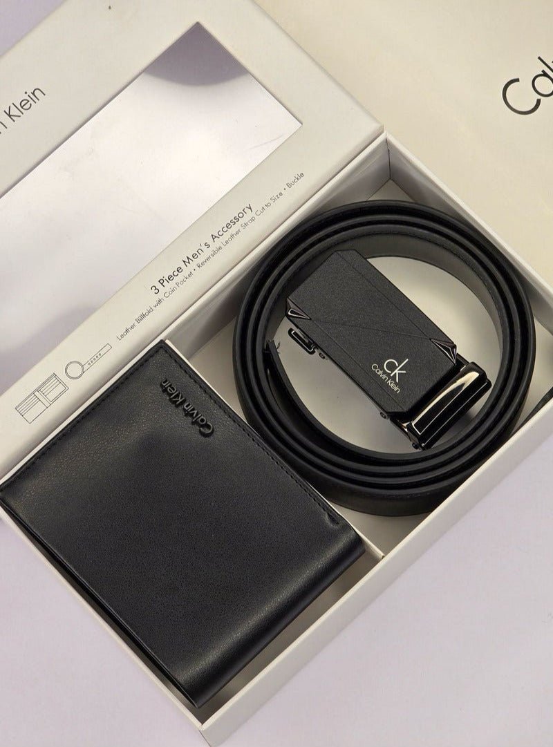 CK Black Leather Wallet-Belt Set For Men 9#