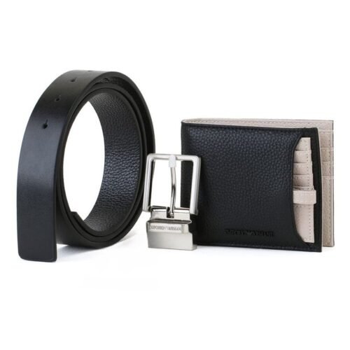 EA Black Leather Wallet-Belt Set For Men 21#